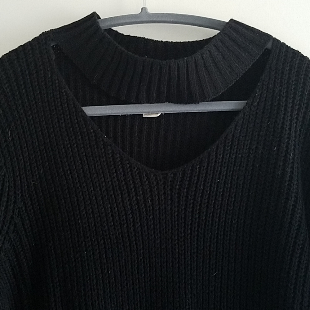 Black Open Collar Sweater